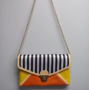 🌈RARE🌈 Henri Bendel Shoulder/Clutch! Brown,Orange, Striped clutch, Gorgeous!